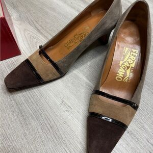 Salvatore Ferragamo Heels Pumps Suede Multicolor Brown Women’s Size 5.5 B Shoes